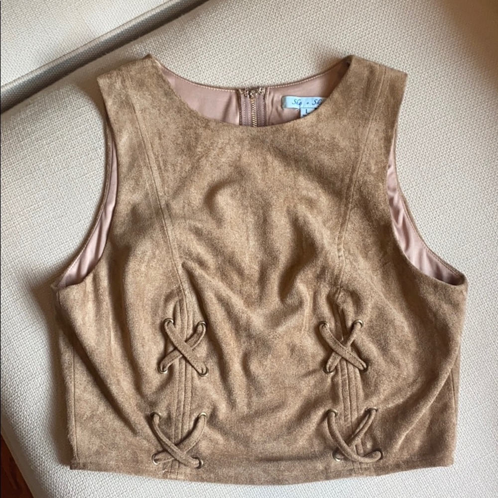 She + Sky tan suede cropped sleeveless top